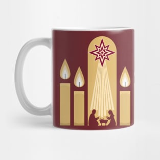 Four Advent candles lit in anticipation of the birth of Jesus Christ Mug